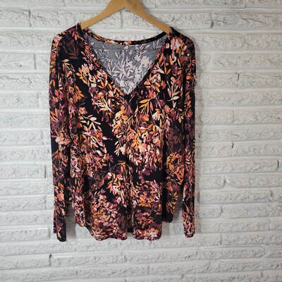 Westbound Womens Top 3X Plus Long Sleeve Knit Orange Black Floral Casual Comfy