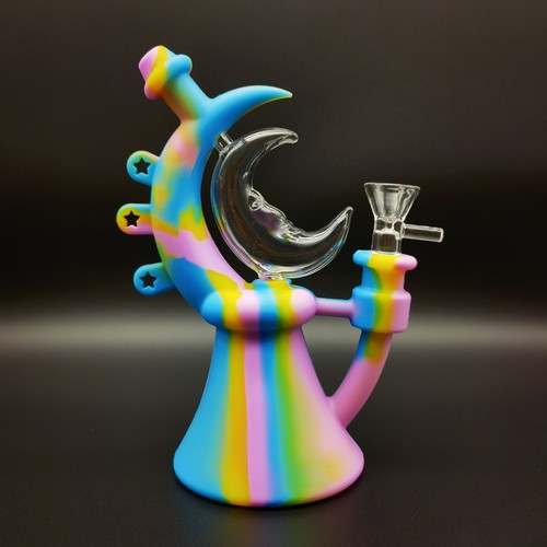 Blind Box 1pc Hand Pipe Smoking Hookah Moon Teapot 14mm Glass Bowl Silicone Pipe - Picture 12 of 18