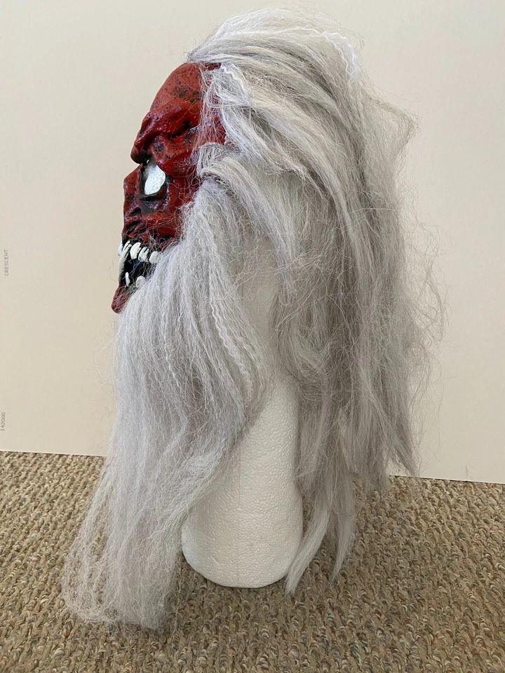 Scary Red Face Ghoul Devil Skeleton Adult Pullover Mask Hair Halloween Costume - Image 4 of 4