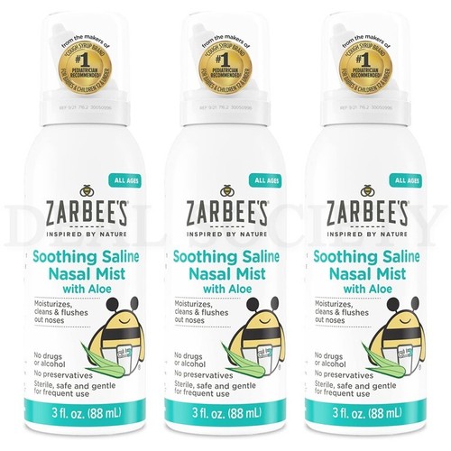 Zarbee's Baby Nasal Saline Spray, Soothing Sterile Mist with Aloe 3oz