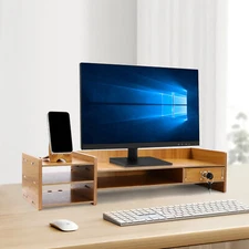 Wood Desk Organizer Home Office Desktop Storage Drawer Computer Holder + Lock