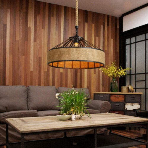Vintage Hemp Rope Pendant Light Modern Industrial Hanging Retro Ceiling Lights - Picture 8 of 15