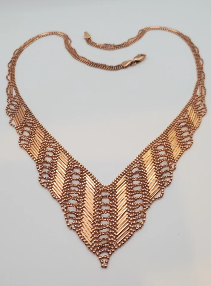 RARO, PRECIOSO, Collar Babero Cuentas Intrincadamente Tejido Oro Rosa 14K ¡Apenas Usado! Foto 3 de 4