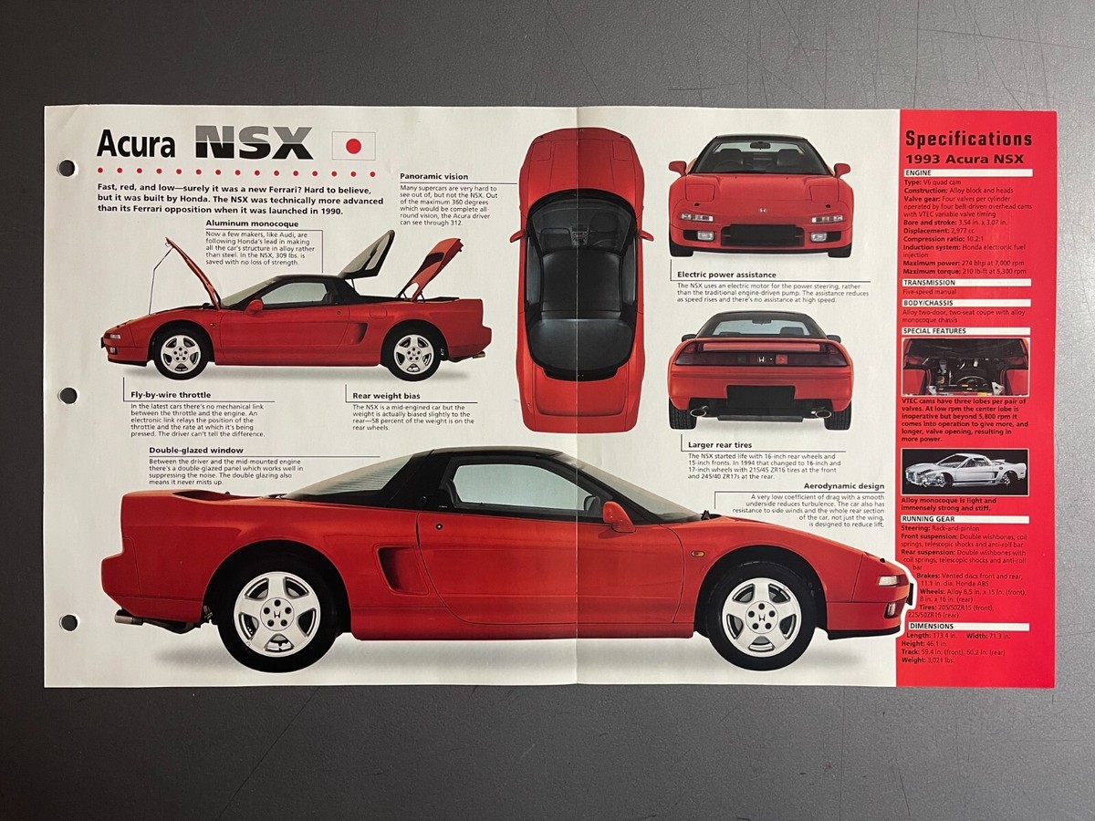 1990 Acura NSX Coupe Poster, Spec Sheet, Folder, Brochure