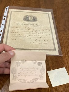 Antique 1849 Marriage Certificate Rhode Island RI WILLIAM H WILBUR ELIZA S MANN