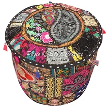 Indian Vintage Patchwork Pouf Ottoman Cover Footstool Ethnic Room Decor 16 in