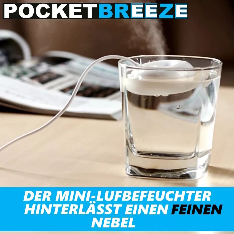 POCKETBREEZE USB Mini Luftbefeuchter Diffuser Ultraschall-Vernebler Humidifier - Bild 3 von 4