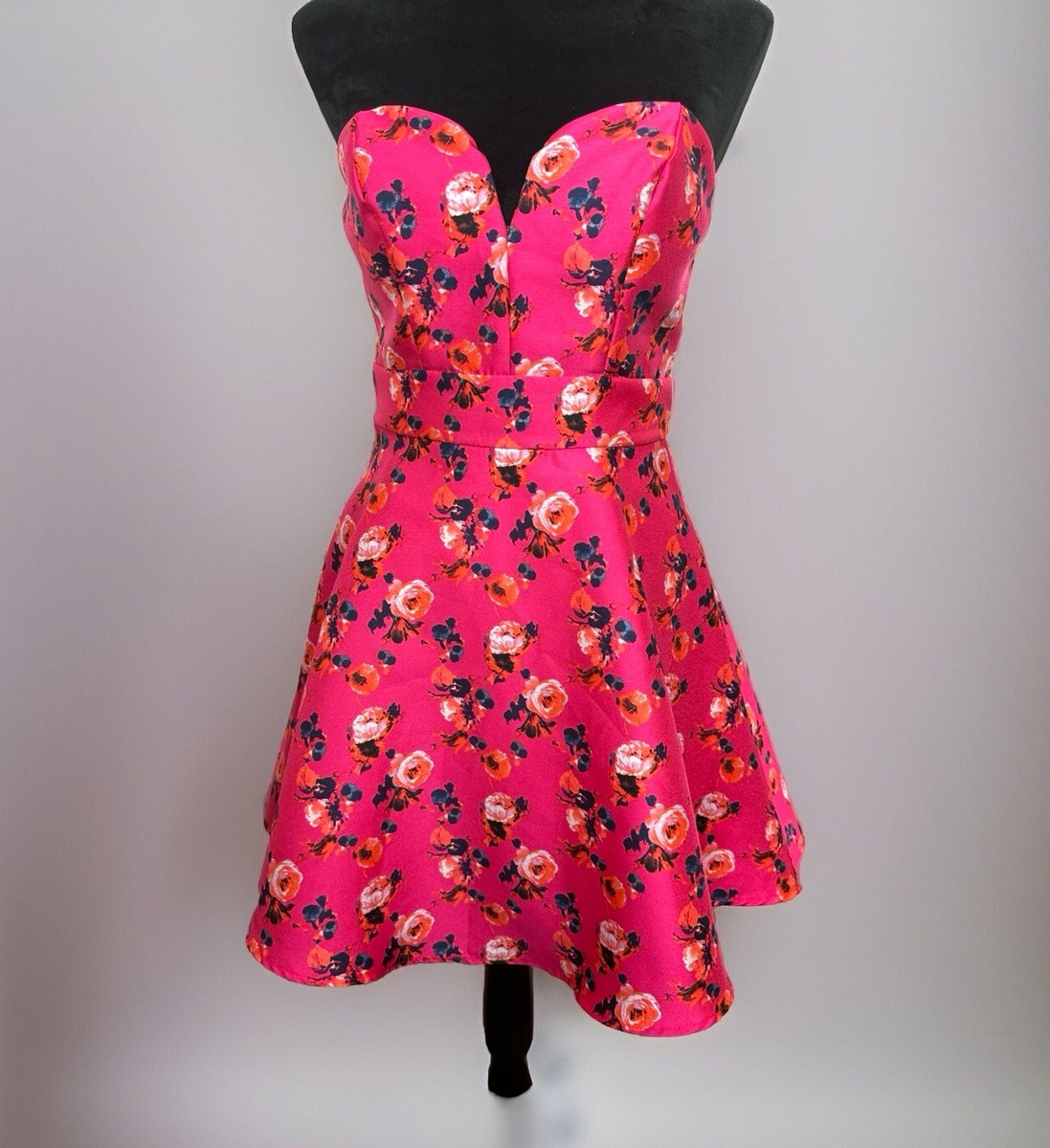 B Darlin Fuchsia Strapless Floral Gown Prom Formal Short Dance Dress Sz 7 8  EUC | eBay