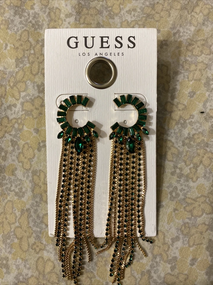 Gold Tone UG0PE IG Emerald Earrings, Guess, New - Image 4 of 4