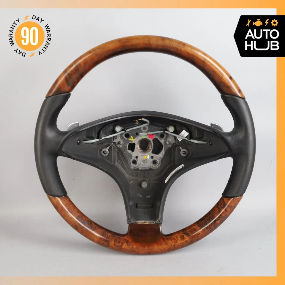 Volante 09-12 Mercedes R230 SL550 SL600 madeira com câmbio de pás preto fabricante de equipamento original - Imagem 2 de 4