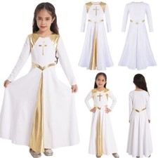 Kids Girls Liturgical Praise Dance Dress Long Sleeve Lyrical Worship Costume