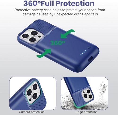iPhone 16 Pro Battery Case 7500mAh with Screen Protector - Navy Blue - Zdjęcie 7 z 7