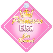 Crown Princess Elsa On Board Personalised Baby Girl Car Sign