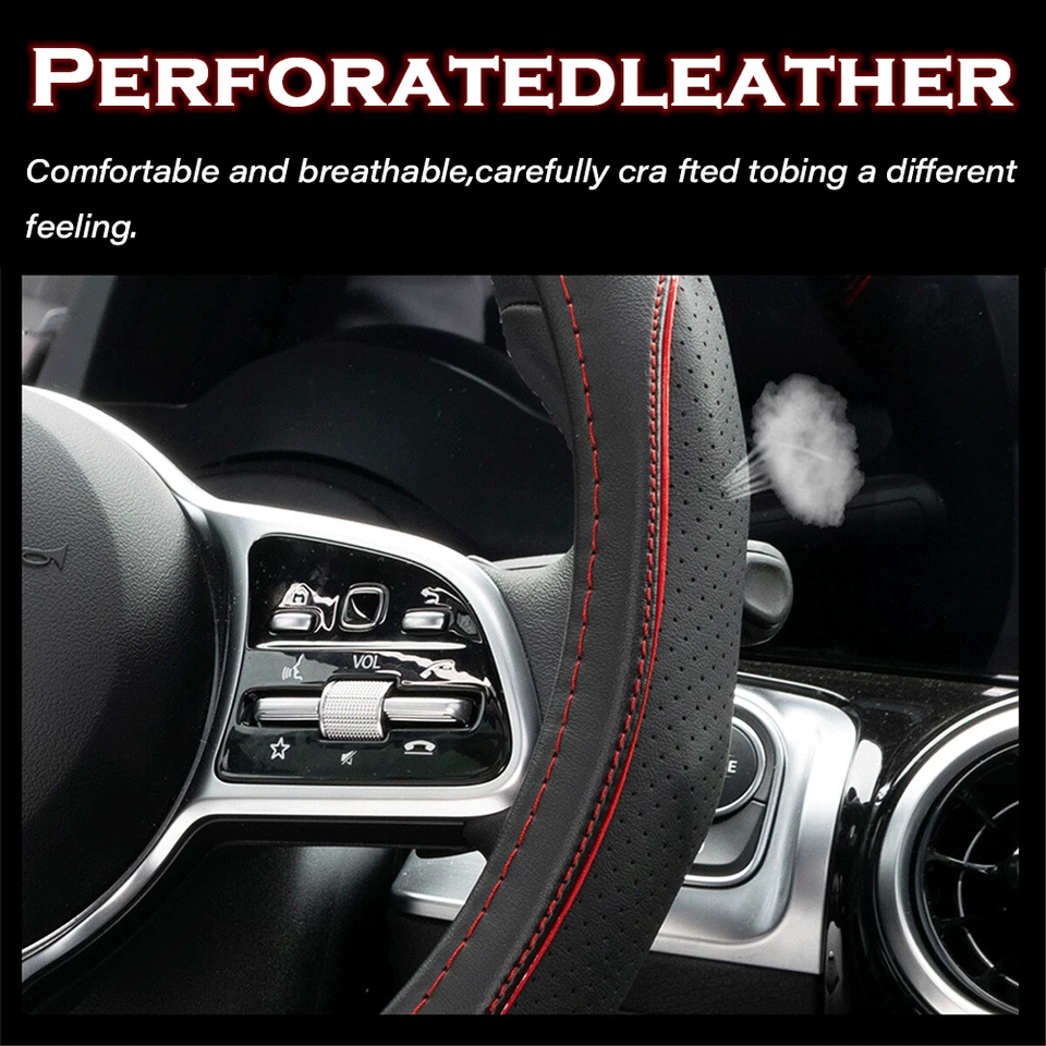 For Mazda Sport Carbon Fiber Black Red Steering Wheel Cover Perforated Anti-Slip - image 2 of 4