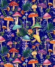 Down The Fairy Path•Wild Mushrooms, Mushroom Fabric-Cotton•BTY•Multi•Fast Ship!