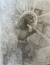 Set of 2 "Godzilla 1954" inspired original pencil sketches, 8.5 x 11"