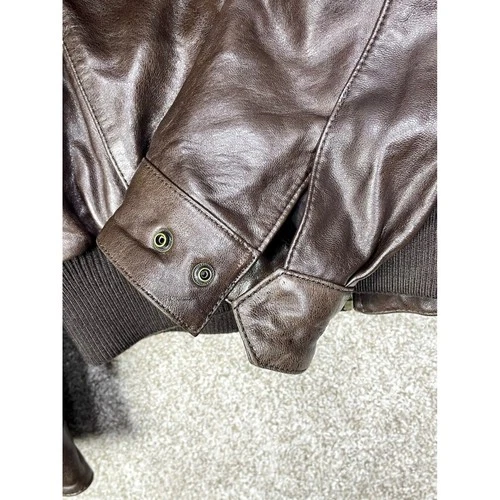 Roundtree & Yorke Lambskin Leather Bomber Jacket Mens S Brown Aviator Fur Moto image 12