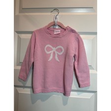 Stitchy Fish Tied Together Pink Cotton Bow Sweater 18M Shoulder Buttons