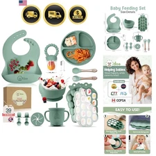 Baby Weaning Set Silicone 15 Pcs Feeding Kit with Suction Plate Bowl Bib