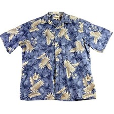 Campia Moda Mens L Hawaiian Shirt Pineapple Blue Floral Camp Cruise Vacation VTG