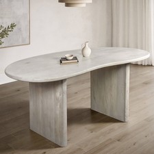 Esszimmertisch FineBuy Esstisch 180 cm Holz Massiv Weiß Küchentisch Nierenform