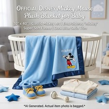 Official Disney Baby Mickey Mouse Plush Blanket 30" x 40" - Embroidered Classic