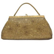 Vintage Gold Beaded Evening Bag Floral Design Party Clutch festival Purse