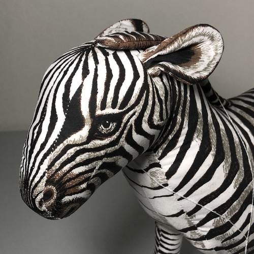 Stuffed Zebra Animal Figurine Vintage 1990 Cotton Cloth Determined Productions - Picture 10 of 12