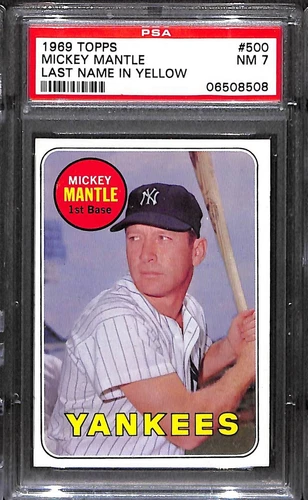 1969 TOPPS #500 MICKEY MANTLE YELLOW NAME PSA 7 NM 06508508 