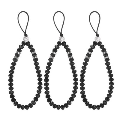 uxcell 3Pcs Bling Crystal Lanyard, 18mm(0.7'') Phone Wrist Strap Black 