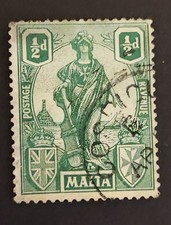 TIMBRE MALTES MALTA 1922 GEORGE V VERT  0.5D