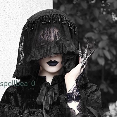 Black Covered Lace Headband Gothic Half-face Veil Cosplay Headwear Halloween Hat