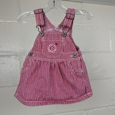 Vintage Oshkosh Overall Dress, Pink White Stripes Size 9 Months