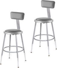 Premium Height-Adjustable Round Stool with Backrest - 2-Pack, Gray Frame
