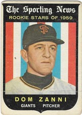 1959 TOPPS - #145 DOM ZANNI ROOKIE (GIANTS)!! GREAT CARD!!. rookie card picture