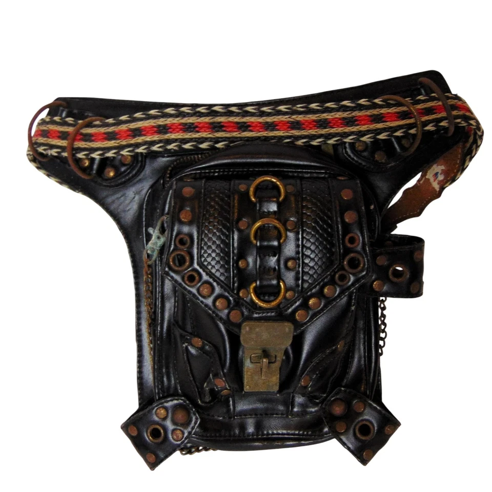 Bolso Cinturón Cuero Artesanal Vintage - Cartera Festival Steampunk con Pátina Latón Foto 4 de 4