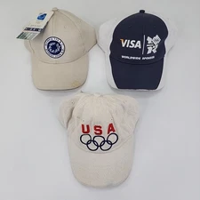 Lot of (3) Olympic Strapback Hats Caps USA Olympia Athens London VISA Preowned