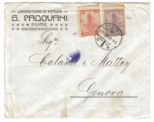 1919 Fiume - Busta per Genova con 10 e 15 c. serie Vedute carta A