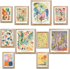 Framed Vintage Gallery Wall Art Set of 10 - Boho Floral  Abstract Decor