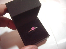 superb Solid Silver Ring-genuine natural trillion cut pink sapphire-Size n-super