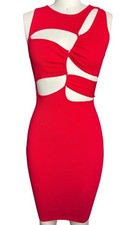 Hera Collection Red Cut Out Bodycon Midi Dress Ribbed Sleeveless Size S NWT