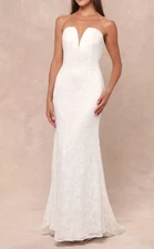 Lulus Gorgeous Love White Lace Strapless Mermaid Maxi Dress Sz Small Womens Whit