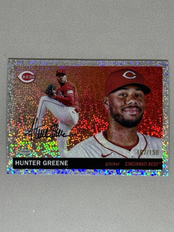 2025 Topps Chrome Platinum Anniversary Hunter Greene Reds #71 Speckle /150 Reds