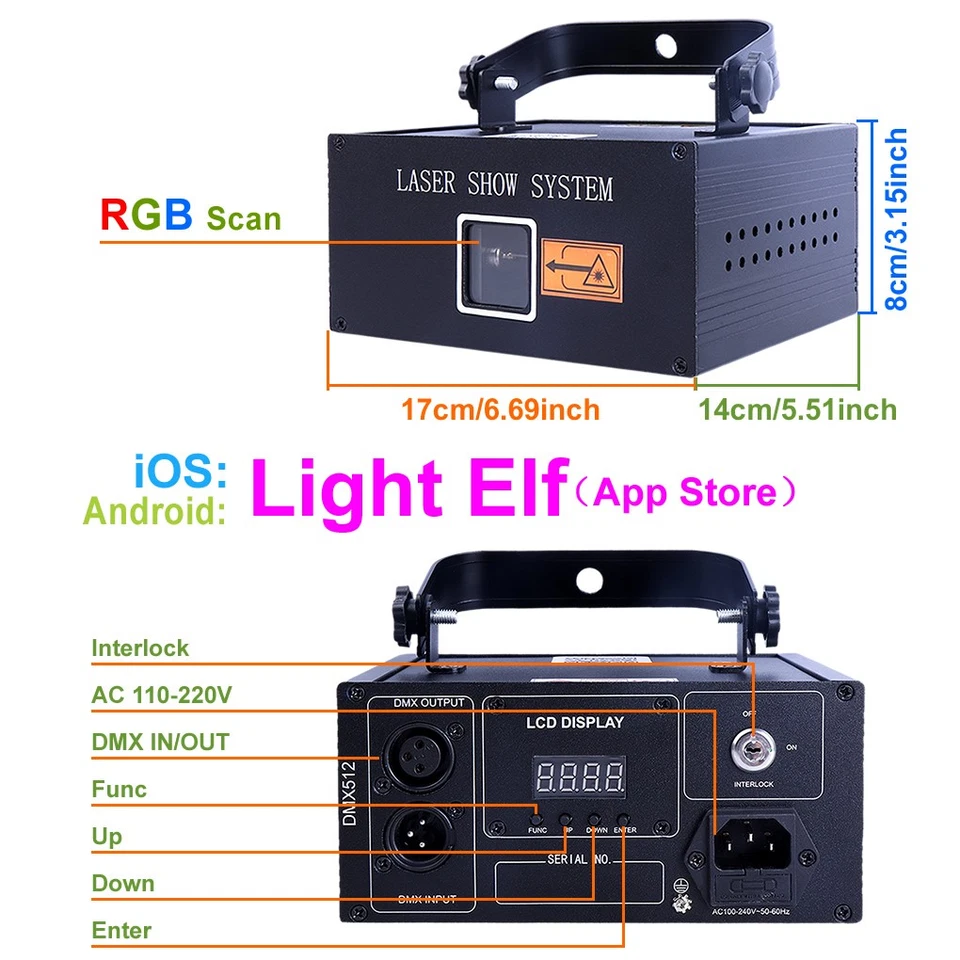 Portable iOS Android App Edit 3W RGB Animation DMX Stage Projector Laser Lights - Image 2 of 4