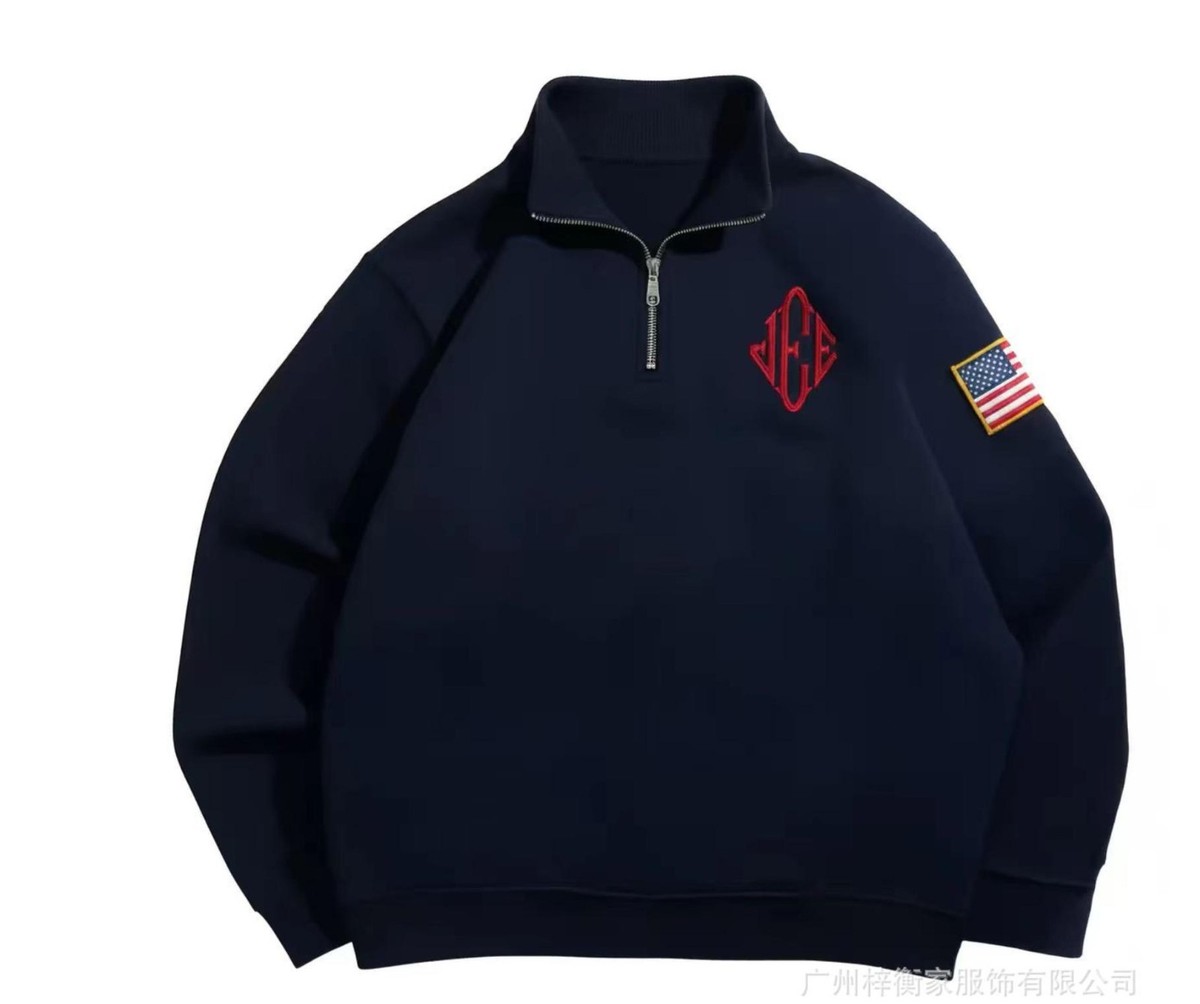 New Y2K Retro Quarterzip Pullover Hoodie JEE Embroidery Pattern