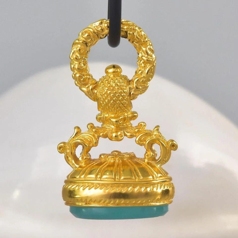 Anhänger Dichtung Punziert Gold Vermeil Sterlingsilber Blau Chalzedon 11.75 G - Bild 3 von 4