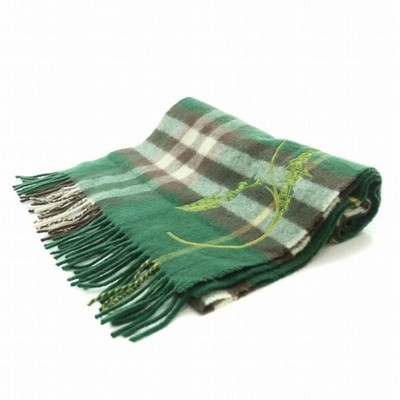 Burberry muffler fringe plaid cashmere logo dandelion