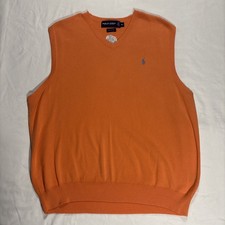 Polo Golf Ralph Lauren Sweater Vest Men's XL Orange Golf V-Neck Italian Yarn