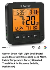 Small Atomic Travel Alarm Clock with Auto/8s Backlight, 2 Alarm Settings, Temper