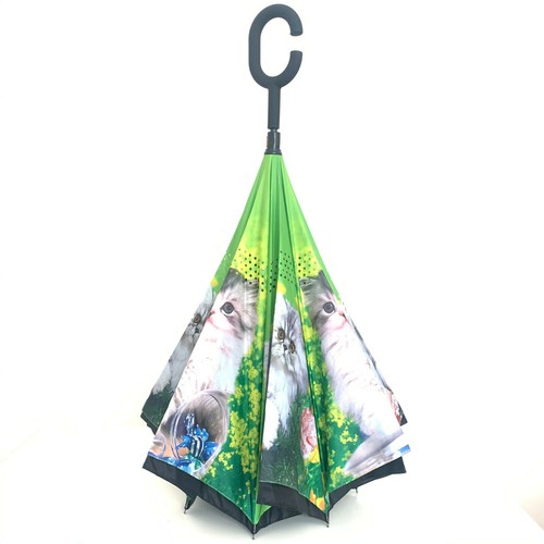 C-Handle Inverted Reverse Umbrella, Kitty/Puppy print (Inside-out, Upside-down) - Picture 25 of 25